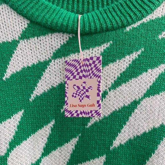 NWT Lisa Says Gah Green Check Emma Sweater - Picture 4 of 4